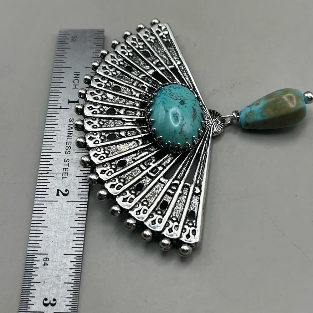 Vintage Turquoise and Silver Fan Pendant